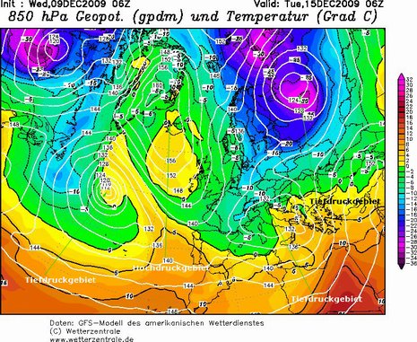 Wetterkarte für den 15.12.2009 (c) Wetterzentrale.de