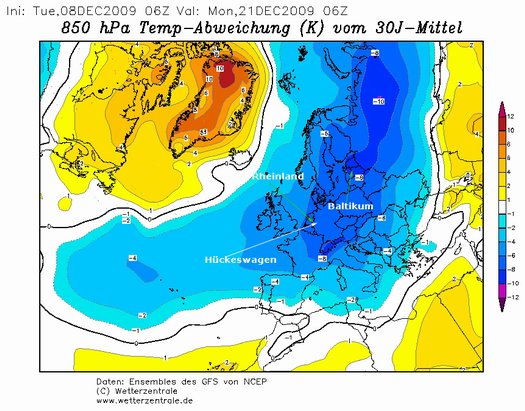 Wetterkarte GFS Temperaturabweichung